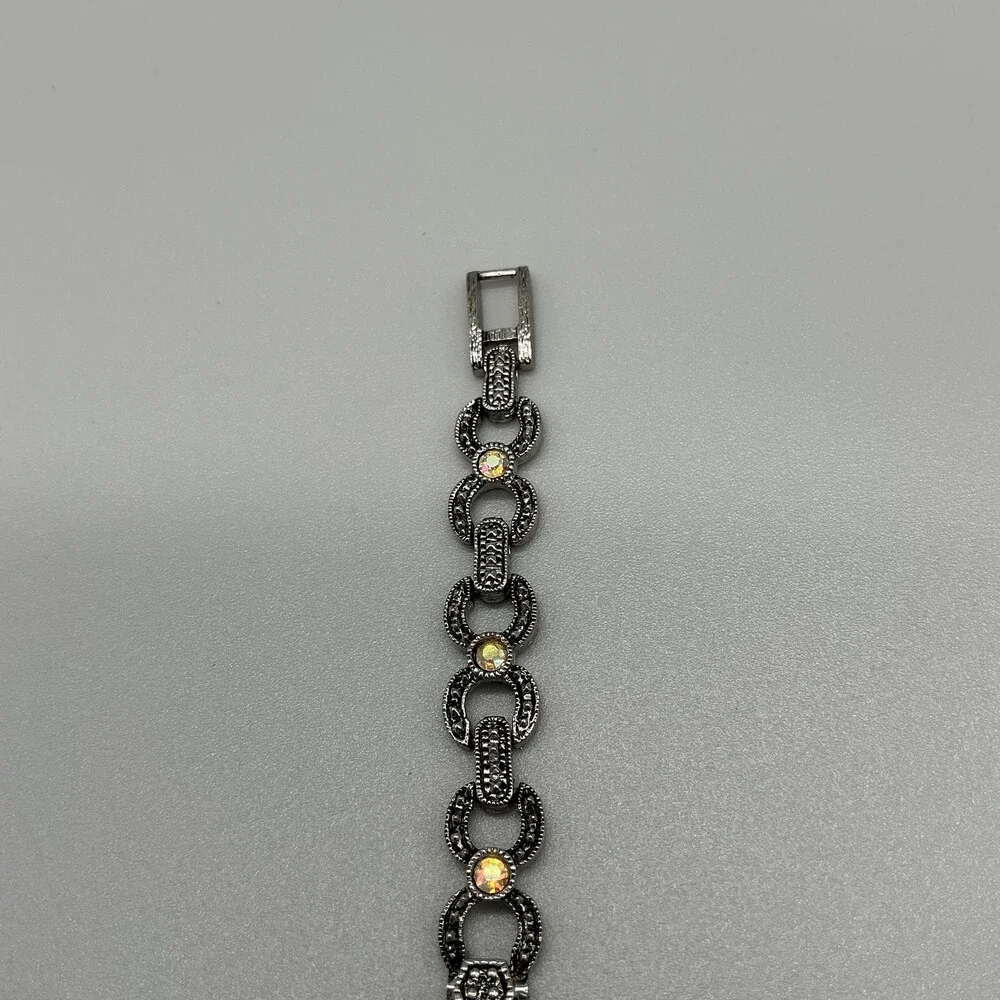 Faberge Womens Watch 25mm Silver Tone Marcasite Dress Bracelet New Battery 6.75